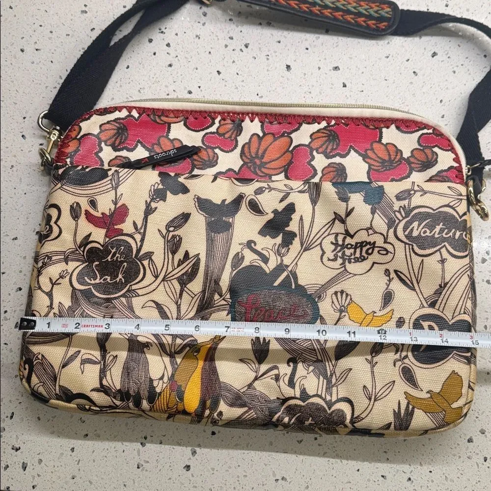Sakroots Boho Chic Botanical Floral Laptop Case Crossbody Coated Canvas Bag EUC